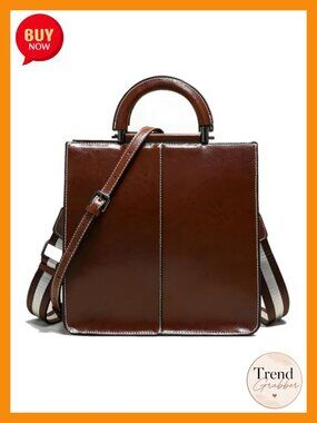 Genuine Leather Satchel Handbag, Oil-Waxed Cowhide Tote, Vintage Handmade
